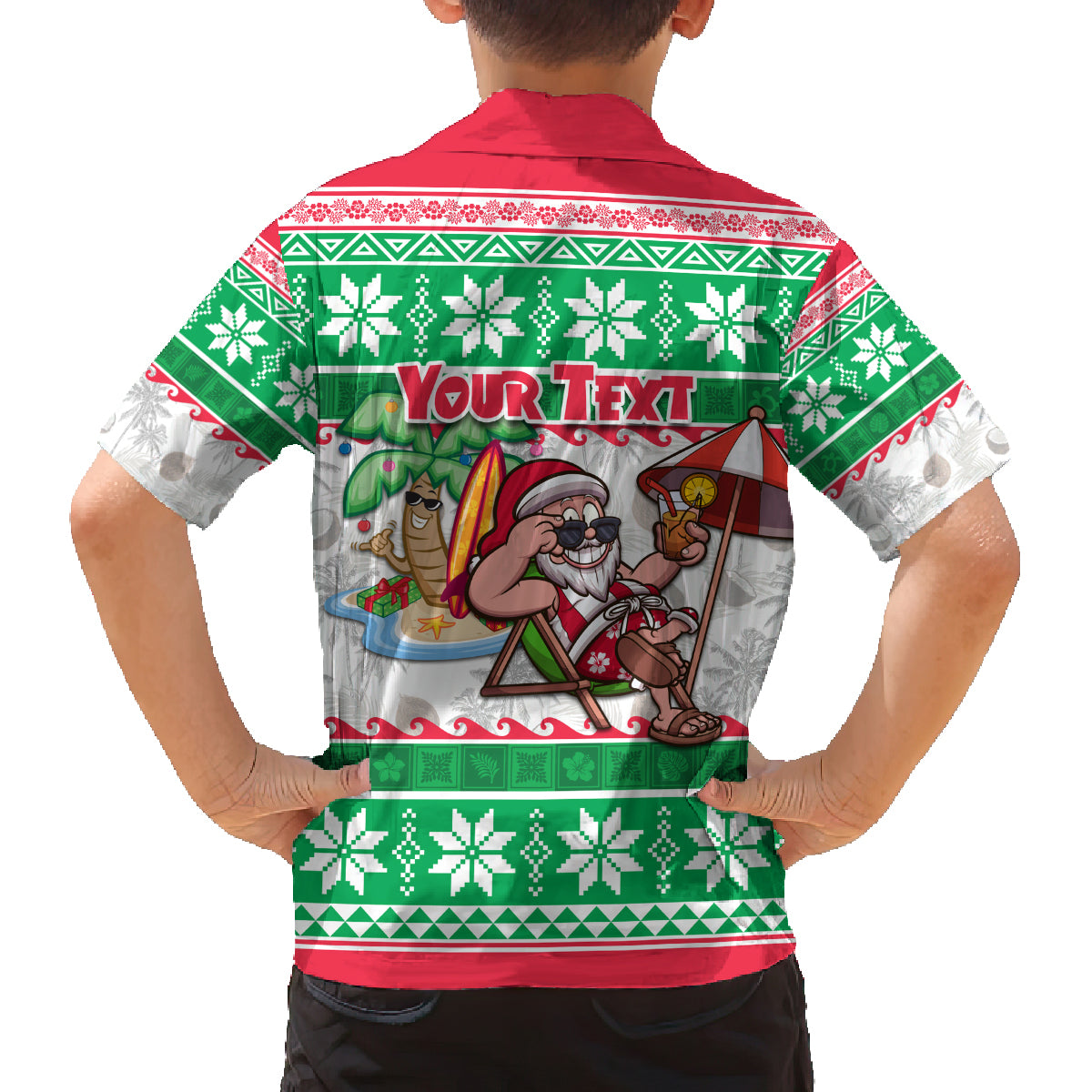 Custom Hawaii Mele Kalikimaka Family Matching Puletasi Dress and Hawaiian Shirt Aloha Santa and Palm Tree Mix Kakau Pattern LT03 - Polynesian Pride