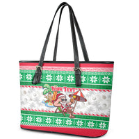 Custom Hawaii Mele Kalikimaka Leather Tote Bag Aloha Santa and Palm Tree Mix Kakau Pattern LT03 - Polynesian Pride
