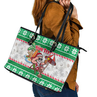 Custom Hawaii Mele Kalikimaka Leather Tote Bag Aloha Santa and Palm Tree Mix Kakau Pattern LT03 - Polynesian Pride