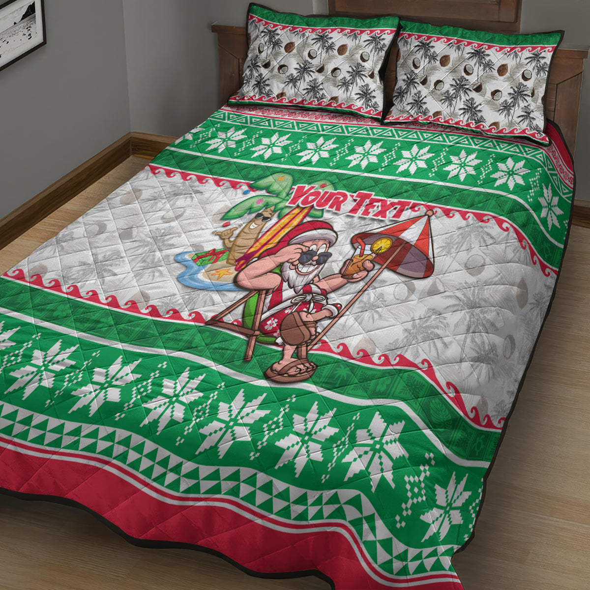 Custom Hawaii Mele Kalikimaka Quilt Bed Set Aloha Santa and Palm Tree Mix Kakau Pattern LT03 - Polynesian Pride