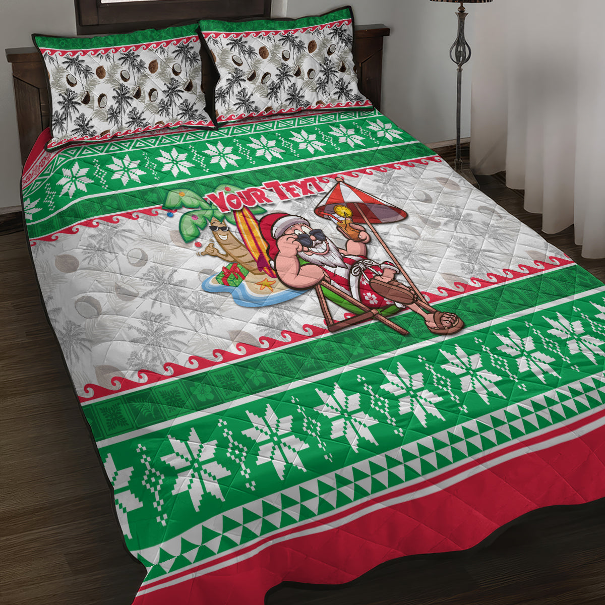 Custom Hawaii Mele Kalikimaka Quilt Bed Set Aloha Santa and Palm Tree Mix Kakau Pattern LT03 - Polynesian Pride