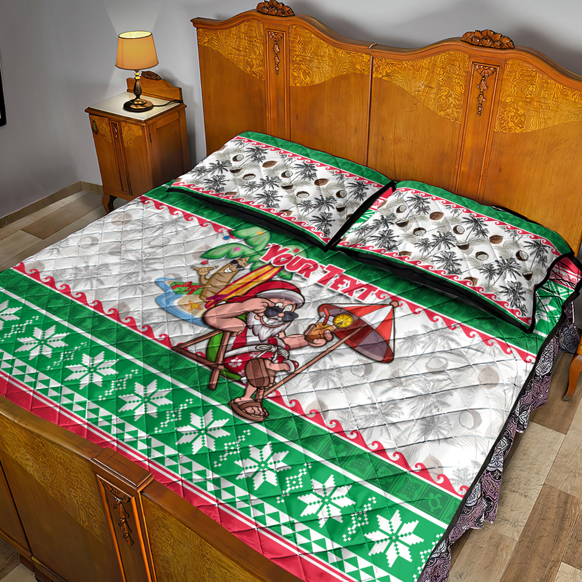Custom Hawaii Mele Kalikimaka Quilt Bed Set Aloha Santa and Palm Tree Mix Kakau Pattern LT03 - Polynesian Pride