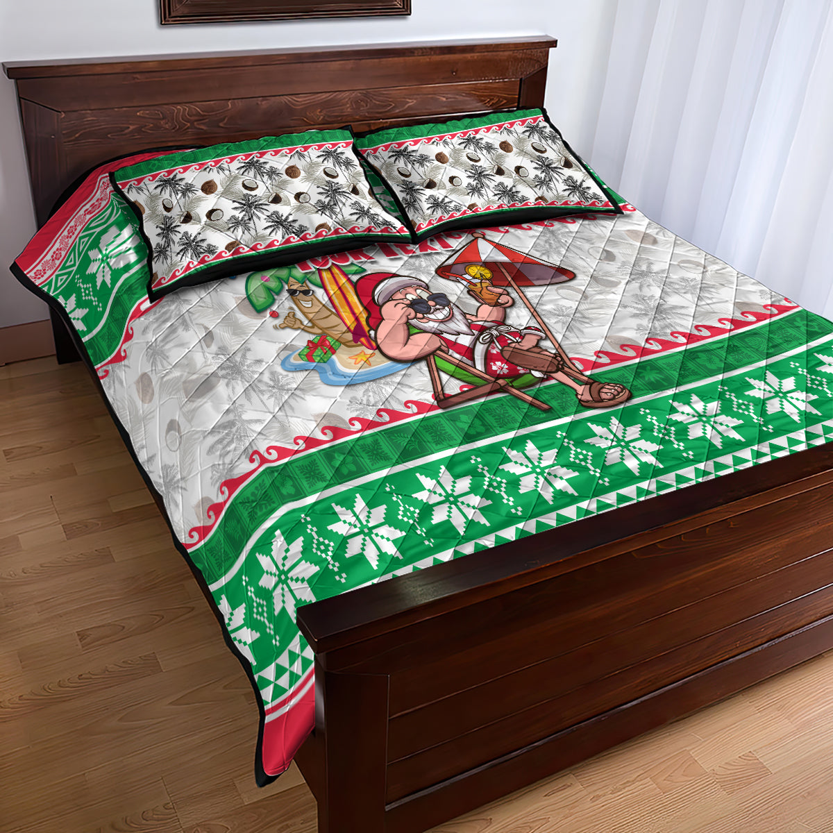 Custom Hawaii Mele Kalikimaka Quilt Bed Set Aloha Santa and Palm Tree Mix Kakau Pattern LT03 - Polynesian Pride