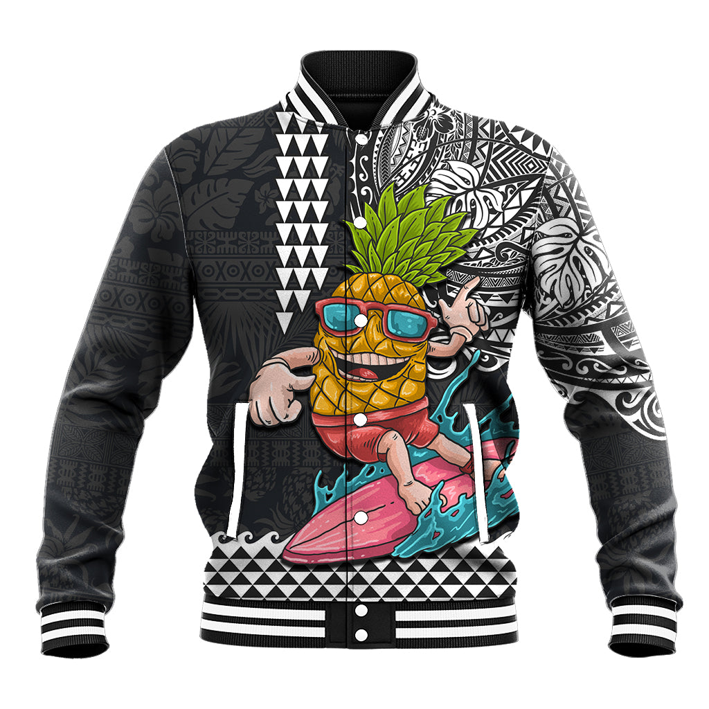 Hawaii Pineapple Surfing With Kakau Tribal Baseball Jacket LT03 Unisex Brown - Polynesian Pride