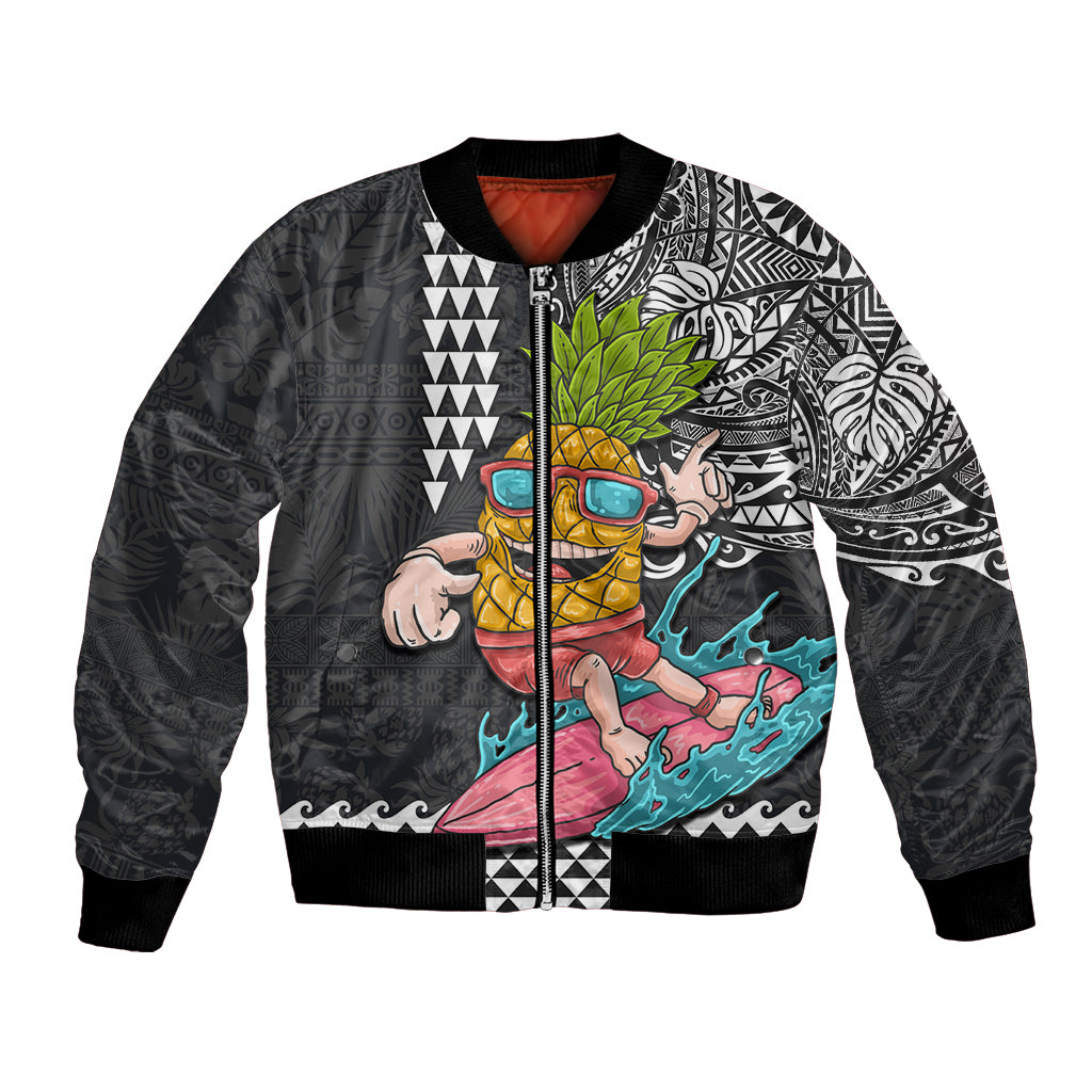 Hawaii Pineapple Surfing With Kakau Tribal Bomber Jacket LT03 Unisex Brown - Polynesian Pride