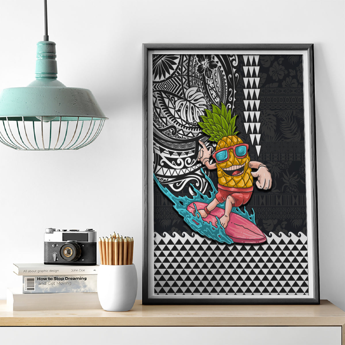 Hawaii Pineapple Surfing With Kakau Tribal Canvas Wall Art LT03 - Polynesian Pride