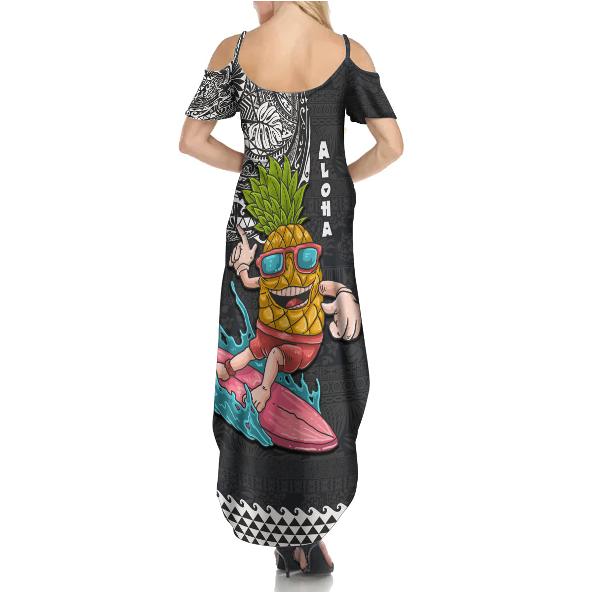 Hawaii Pineapple Surfing With Kakau Tribal Family Matching Summer Maxi Dress and Hawaiian Shirt LT03 - Polynesian Pride