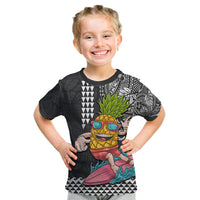 Hawaii Pineapple Surfing With Kakau Tribal Kid T Shirt LT03 Brown - Polynesian Pride