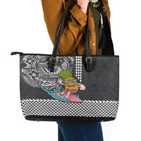 Hawaii Pineapple Surfing With Kakau Tribal Leather Tote Bag LT03 - Polynesian Pride