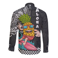 Hawaii Pineapple Surfing With Kakau Tribal Long Sleeve Button Shirt LT03 - Polynesian Pride
