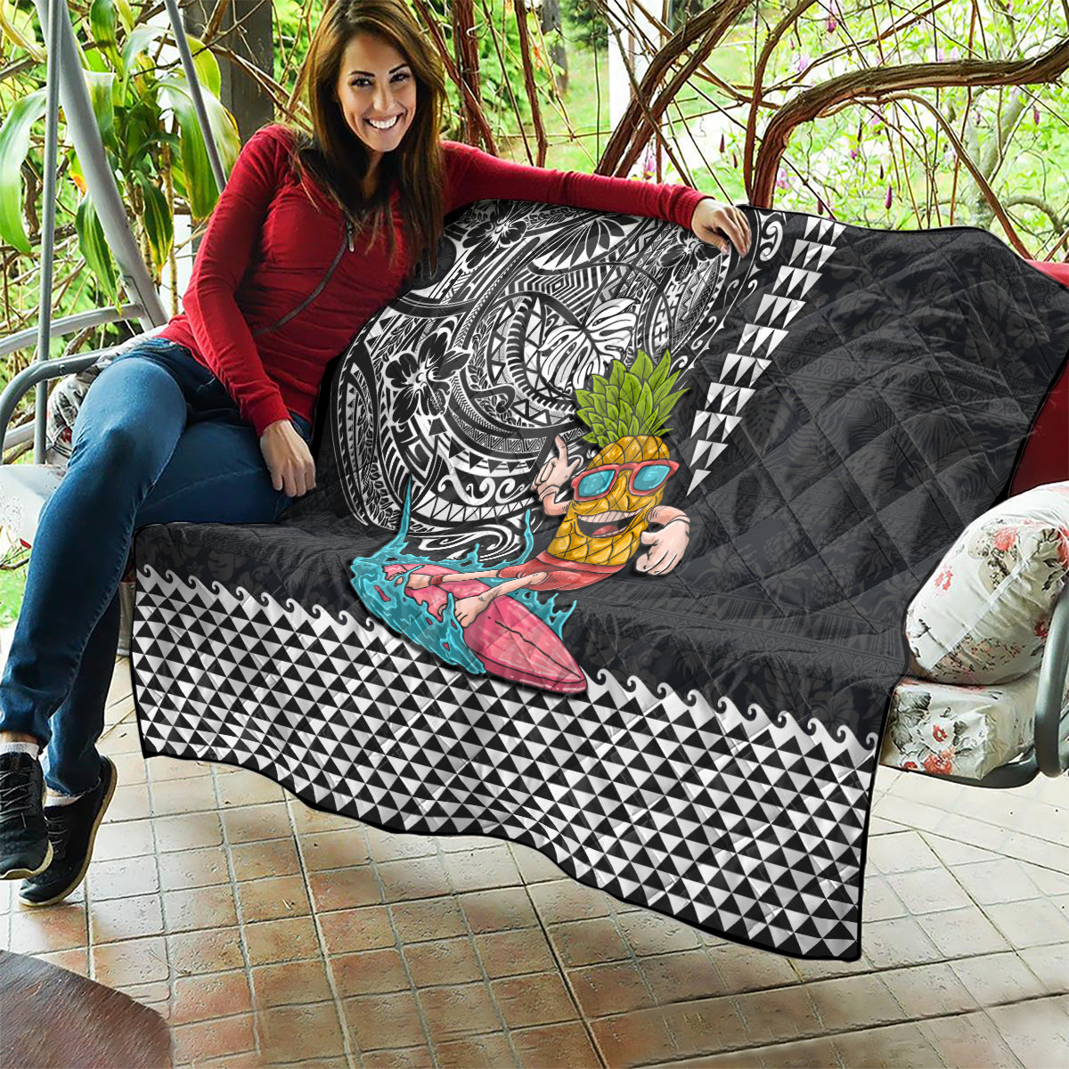 Hawaii Pineapple Surfing With Kakau Tribal Quilt LT03 - Polynesian Pride
