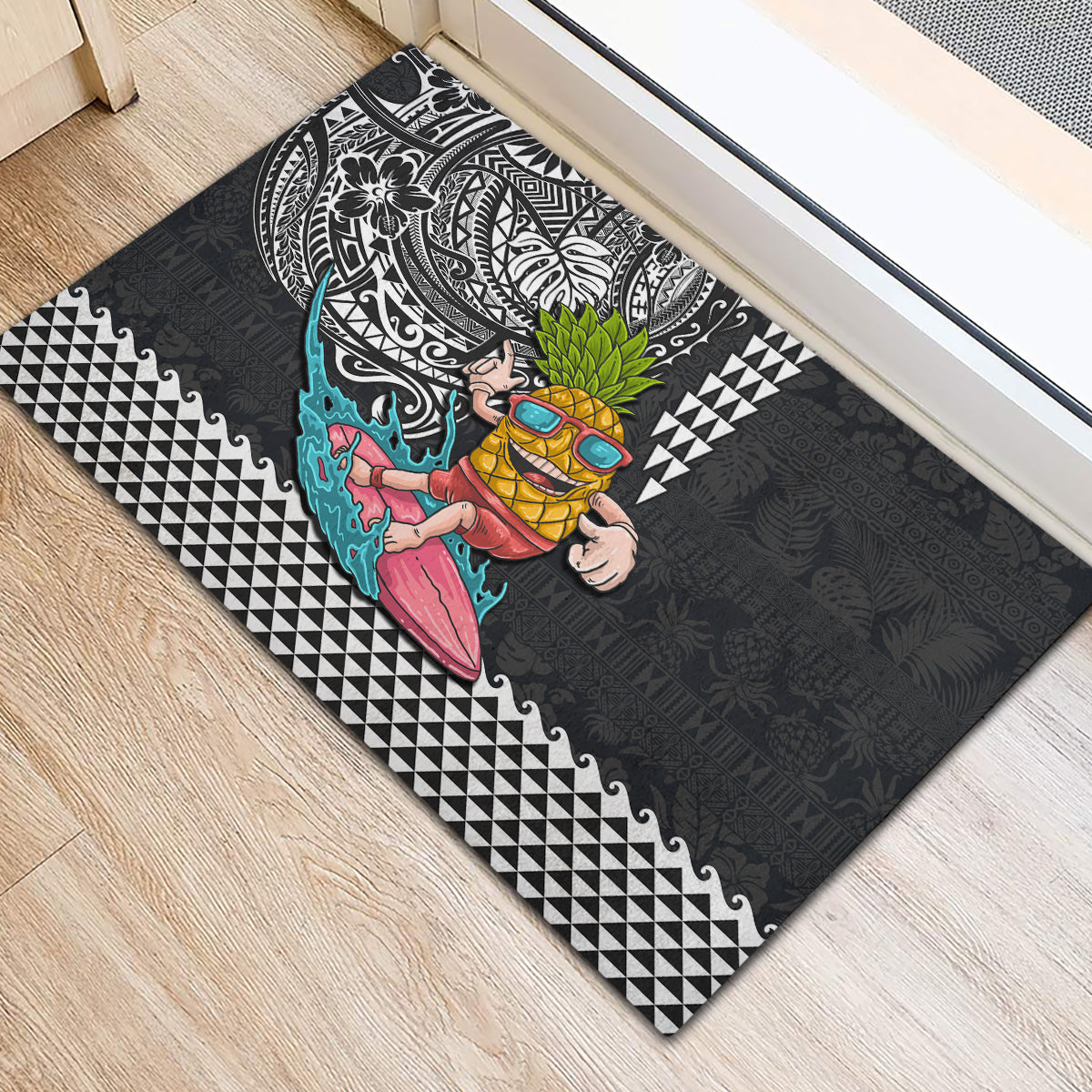 Hawaii Pineapple Surfing With Kakau Tribal Rubber Doormat LT03 - Polynesian Pride