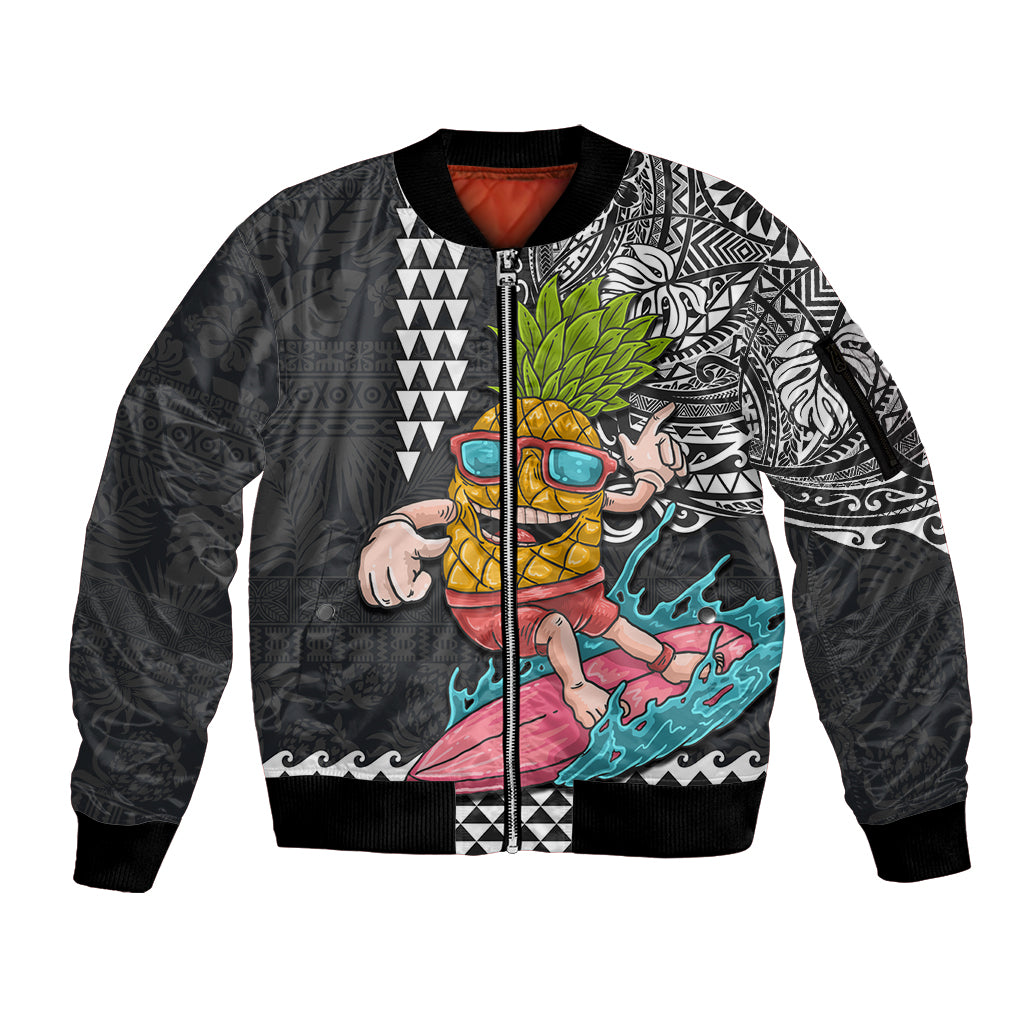 Hawaii Pineapple Surfing With Kakau Tribal Sleeve Zip Bomber Jacket LT03 Unisex Brown - Polynesian Pride