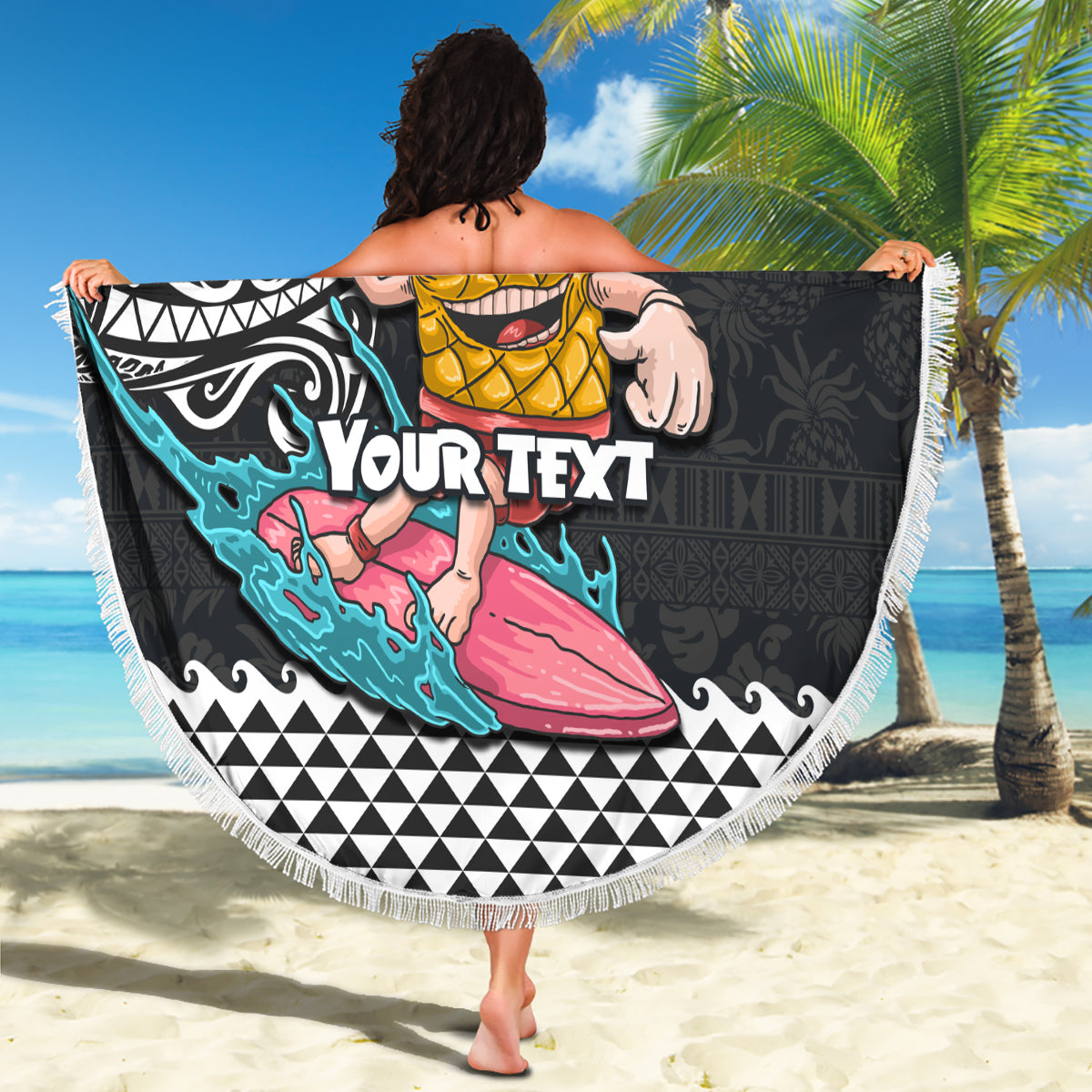 Hawaii Pineapple Surfing Kakau Tribal Personalised Beach Blanket LT03 - Polynesian Pride
