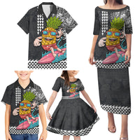 Hawaii Pineapple Surfing Kakau Tribal Personalised Family Matching Puletasi Dress and Hawaiian Shirt LT03 - Polynesian Pride