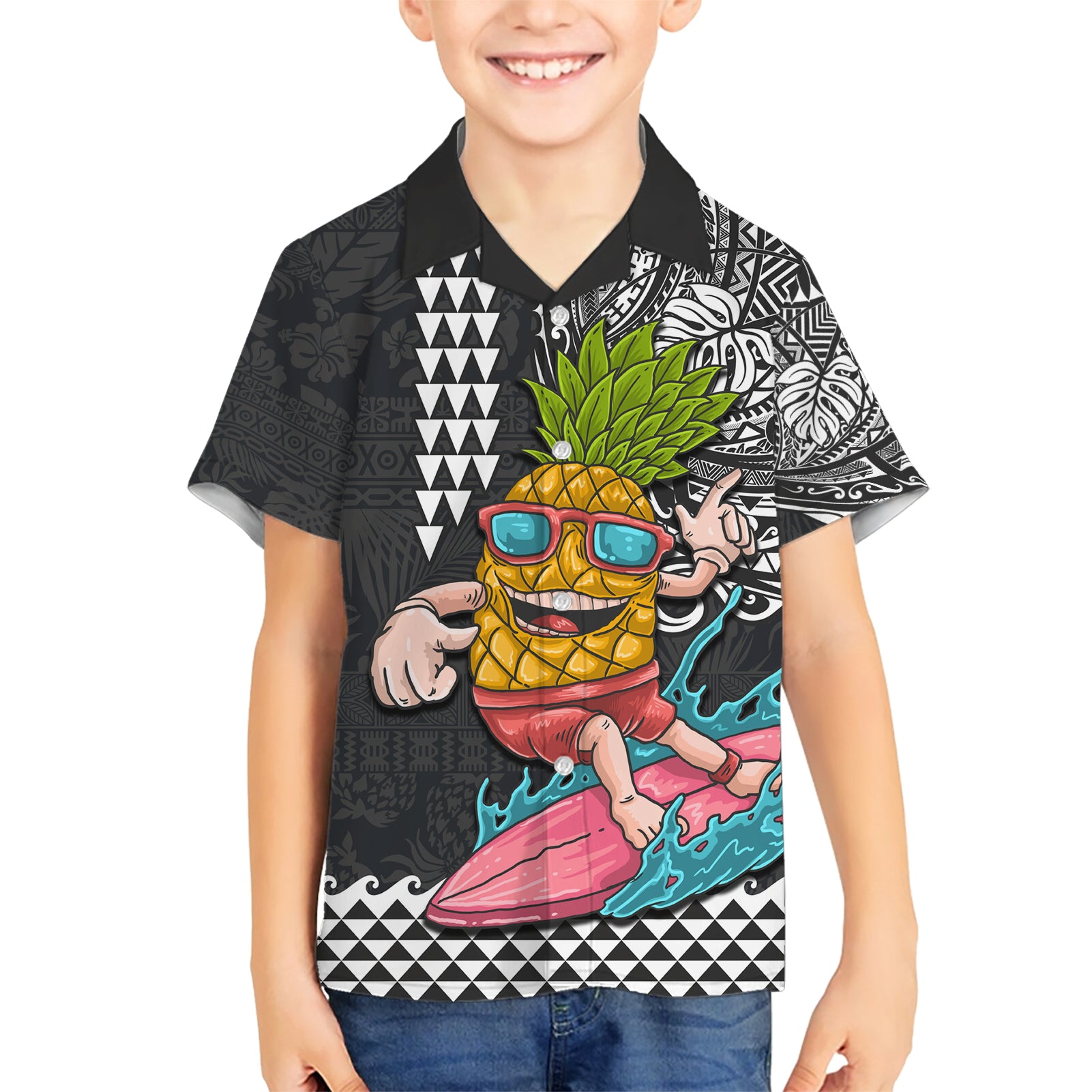 Pineapple Surfing Kakau Tribal Kid Hawaiian Shirt