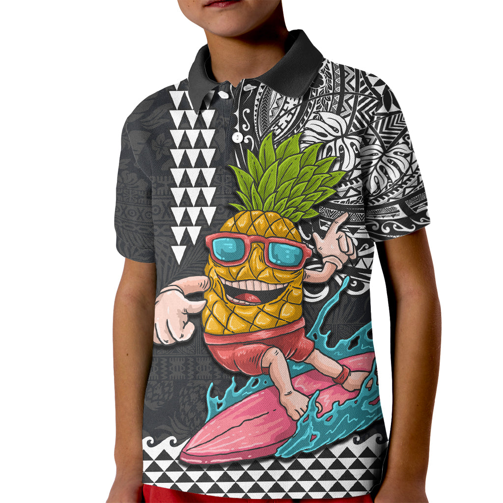 Hawaii Pineapple Surfing Kakau Tribal Personalised Kid Polo Shirt LT03 Kid Brown - Polynesian Pride
