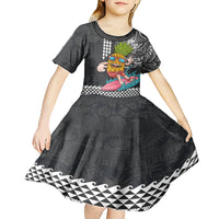 Hawaii Pineapple Surfing Kakau Tribal Personalised Kid Short Sleeve Dress LT03 - Polynesian Pride