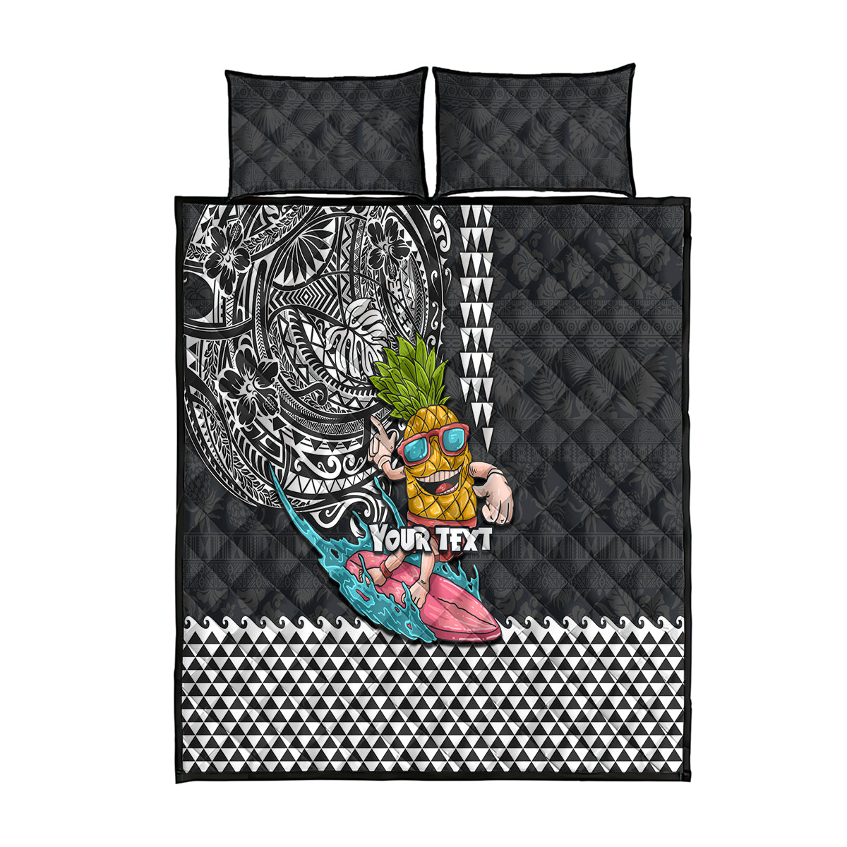 Hawaii Pineapple Surfing Kakau Tribal Personalised Quilt Bed Set LT03 Brown - Polynesian Pride