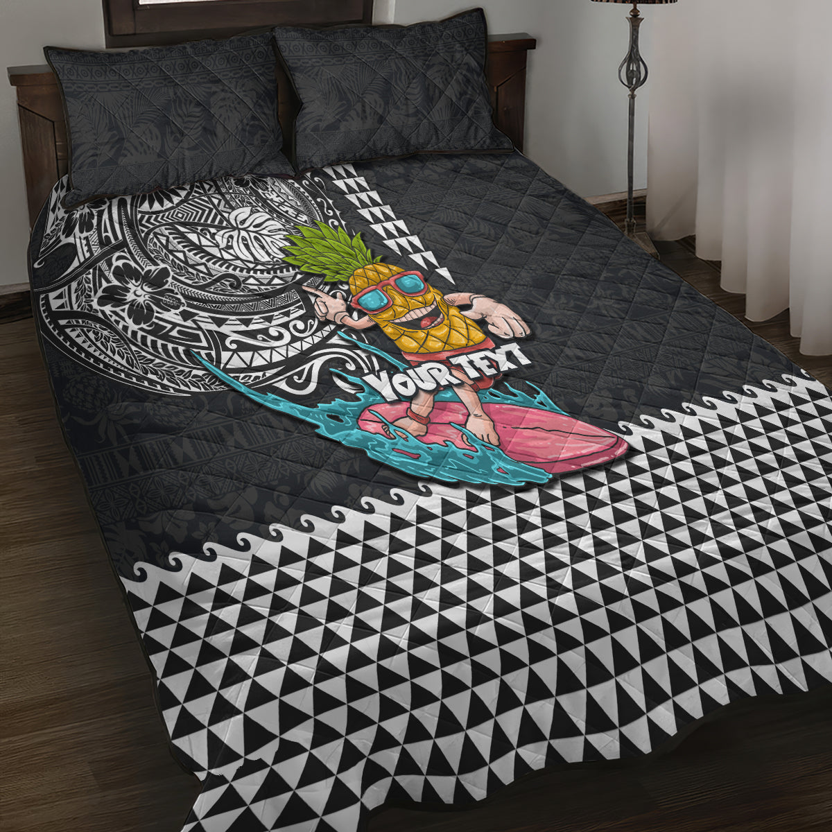 Hawaii Pineapple Surfing Kakau Tribal Personalised Quilt Bed Set LT03 - Polynesian Pride