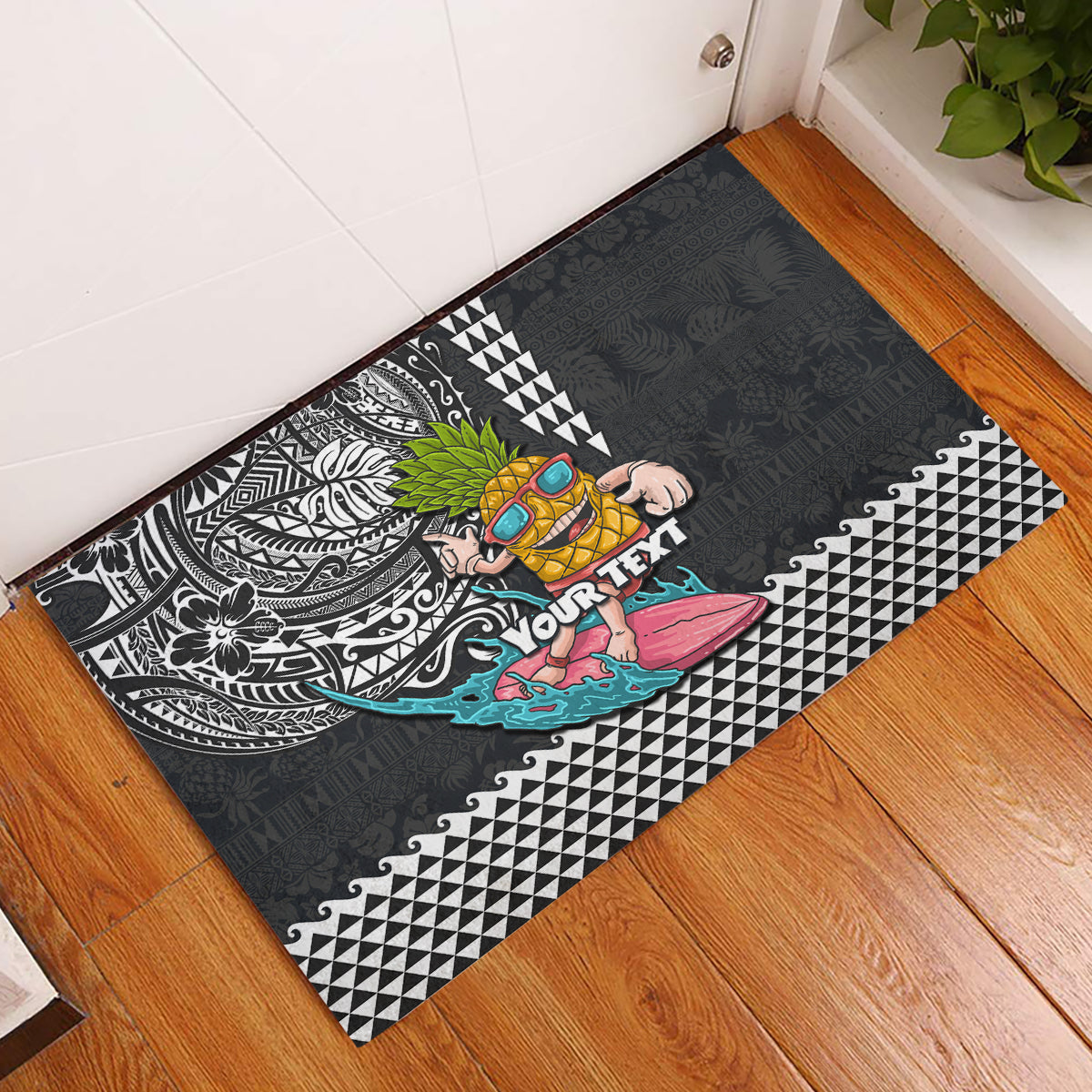 Hawaii Pineapple Surfing Kakau Tribal Personalised Rubber Doormat LT03 Brown - Polynesian Pride