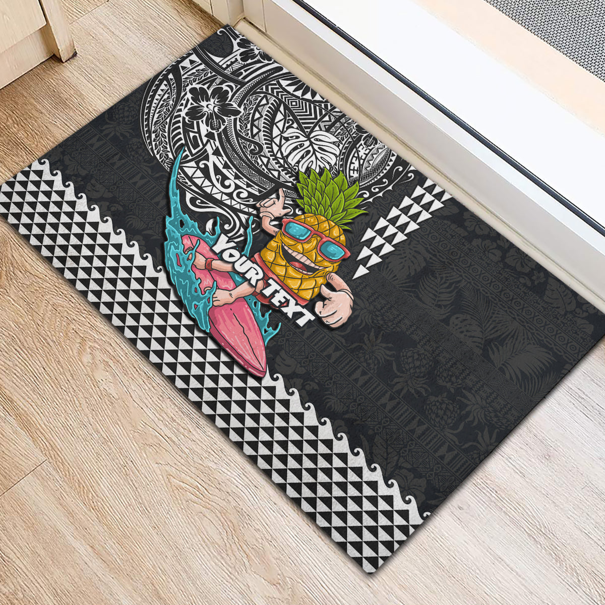 Hawaii Pineapple Surfing Kakau Tribal Personalised Rubber Doormat LT03 - Polynesian Pride