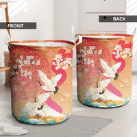 Hawaiian and Japanese Culture Together Laundry Basket Kakau Art Tattoo with Cranes and Sakura Spring Vibe - Polynesian Pride