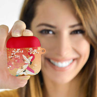 Hawaiian and Japanese Culture Together AirPods Case Kakau Art Tattoo with Cranes and Sakura Spring Vibe - Polynesian Pride