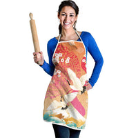 Hawaiian and Japanese Culture Together Apron Kakau Art Tattoo with Cranes and Sakura Spring Vibe - Polynesian Pride