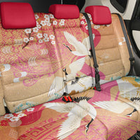Hawaiian and Japanese Culture Together Back Car Seat Cover Kakau Art Tattoo with Cranes and Sakura Spring Vibe - Polynesian Pride