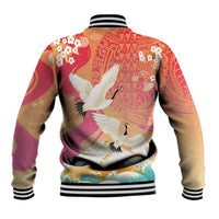 Hawaiian and Japanese Culture Together Baseball Jacket Kakau Art Tattoo with Cranes and Sakura Spring Vibe - Polynesian Pride