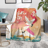 Hawaiian and Japanese Culture Together Blanket Kakau Art Tattoo with Cranes and Sakura Spring Vibe - Polynesian Pride