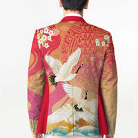 Hawaiian and Japanese Culture Together Blazer Kakau Art Tattoo with Cranes and Sakura Spring Vibe - Polynesian Pride