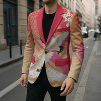 Hawaiian and Japanese Culture Together Blazer Kakau Art Tattoo with Cranes and Sakura Spring Vibe - Polynesian Pride