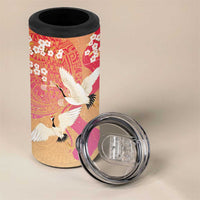 Hawaiian and Japanese Culture Together 4 in 1 Can Cooler Tumbler Kakau Art Tattoo with Cranes and Sakura Spring Vibe - Polynesian Pride