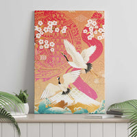 Hawaiian and Japanese Culture Together Canvas Wall Art Kakau Art Tattoo with Cranes and Sakura Spring Vibe - Polynesian Pride
