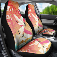 Hawaiian and Japanese Culture Together Car Seat Cover Kakau Art Tattoo with Cranes and Sakura Spring Vibe - Polynesian Pride