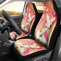 Hawaiian and Japanese Culture Together Car Seat Cover Kakau Art Tattoo with Cranes and Sakura Spring Vibe - Polynesian Pride
