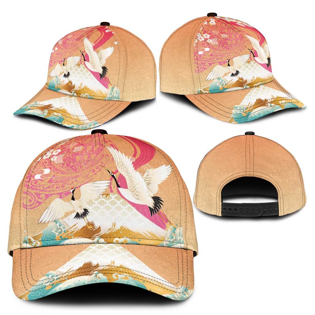 Hawaiian and Japanese Culture Together Classic Cap Kakau Art Tattoo with Cranes and Sakura Spring Vibe - Polynesian Pride