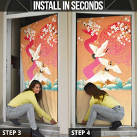 Hawaiian and Japanese Culture Together Door Cover Kakau Art Tattoo with Cranes and Sakura Spring Vibe - Polynesian Pride
