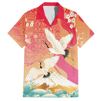 Hawaiian and Japanese Culture Together Family Matching Off Shoulder Maxi Dress and Hawaiian Shirt Kakau Art Tattoo with Cranes and Sakura Spring Vibe - Polynesian Pride
