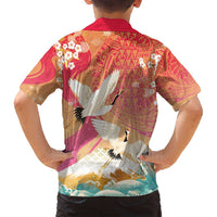 Hawaiian and Japanese Culture Together Family Matching Tank Maxi Dress and Hawaiian Shirt Kakau Art Tattoo with Cranes and Sakura Spring Vibe - Polynesian Pride