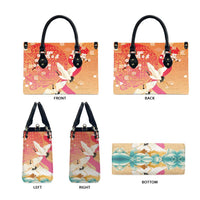 Hawaiian and Japanese Culture Together Leather Bag Kakau Art Tattoo with Cranes and Sakura Spring Vibe - Polynesian Pride
