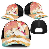 Hawaiian and Japanese Culture Together Mesh Trucker Cap Kakau Art Tattoo with Cranes and Sakura Spring Vibe - Polynesian Pride