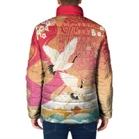 Hawaiian and Japanese Culture Together Padded Jacket Kakau Art Tattoo with Cranes and Sakura Spring Vibe - Polynesian Pride