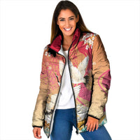 Hawaiian and Japanese Culture Together Padded Jacket Kakau Art Tattoo with Cranes and Sakura Spring Vibe - Polynesian Pride