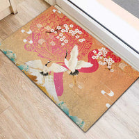 Hawaiian and Japanese Culture Together Rubber Doormat Kakau Art Tattoo with Cranes and Sakura Spring Vibe - Polynesian Pride