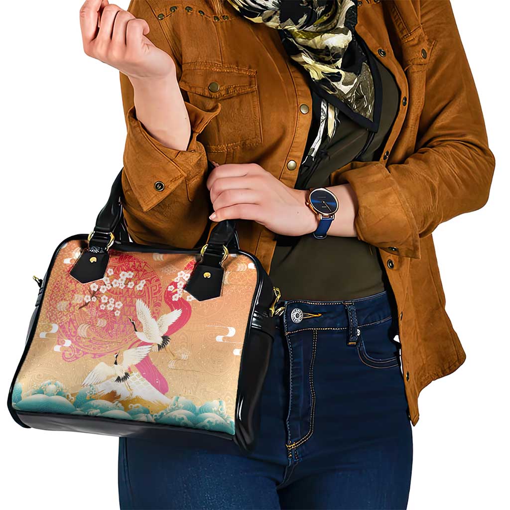 Hawaiian and Japanese Culture Together Shoulder Handbag Kakau Art Tattoo with Cranes and Sakura Spring Vibe - Polynesian Pride