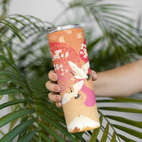 Hawaiian and Japanese Culture Together Skinny Tumbler Kakau Art Tattoo with Cranes and Sakura Spring Vibe - Polynesian Pride