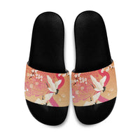 Hawaiian and Japanese Culture Together Slide Sandals Kakau Art Tattoo with Cranes and Sakura Spring Vibe - Polynesian Pride